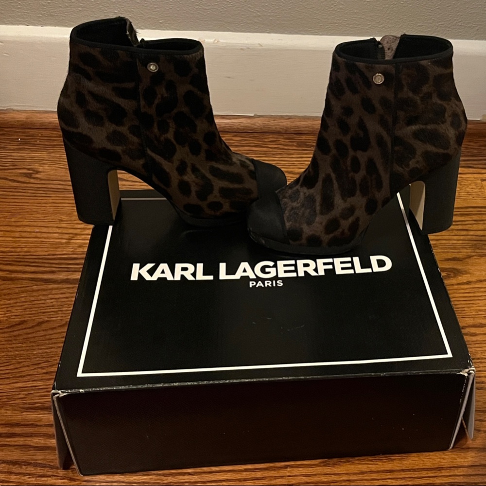 Karl Lagerfeld Black and Brown Patterned Ankle Boots